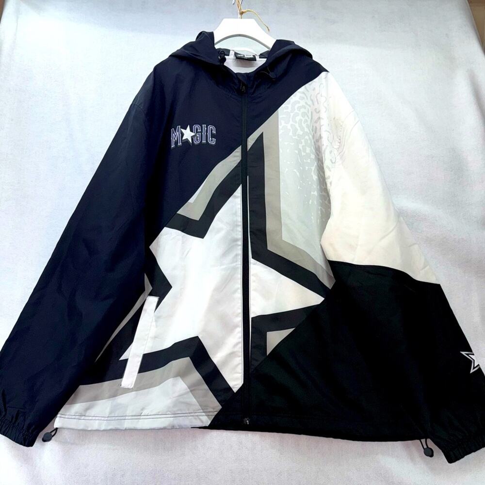 EUC Men’s New Era Orlando Magic Basketball Zip-Up Hooded Jacket Windbreaker XXL